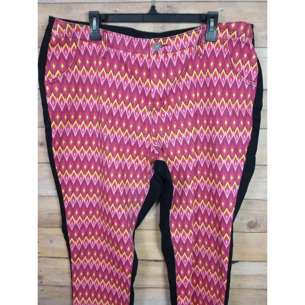 Ashley Stewart Women Jeans Pants 20 Pink Yellow Black Chevron Stretches